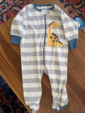 Gerber Gray & White Striped Dino Footed One-Piece